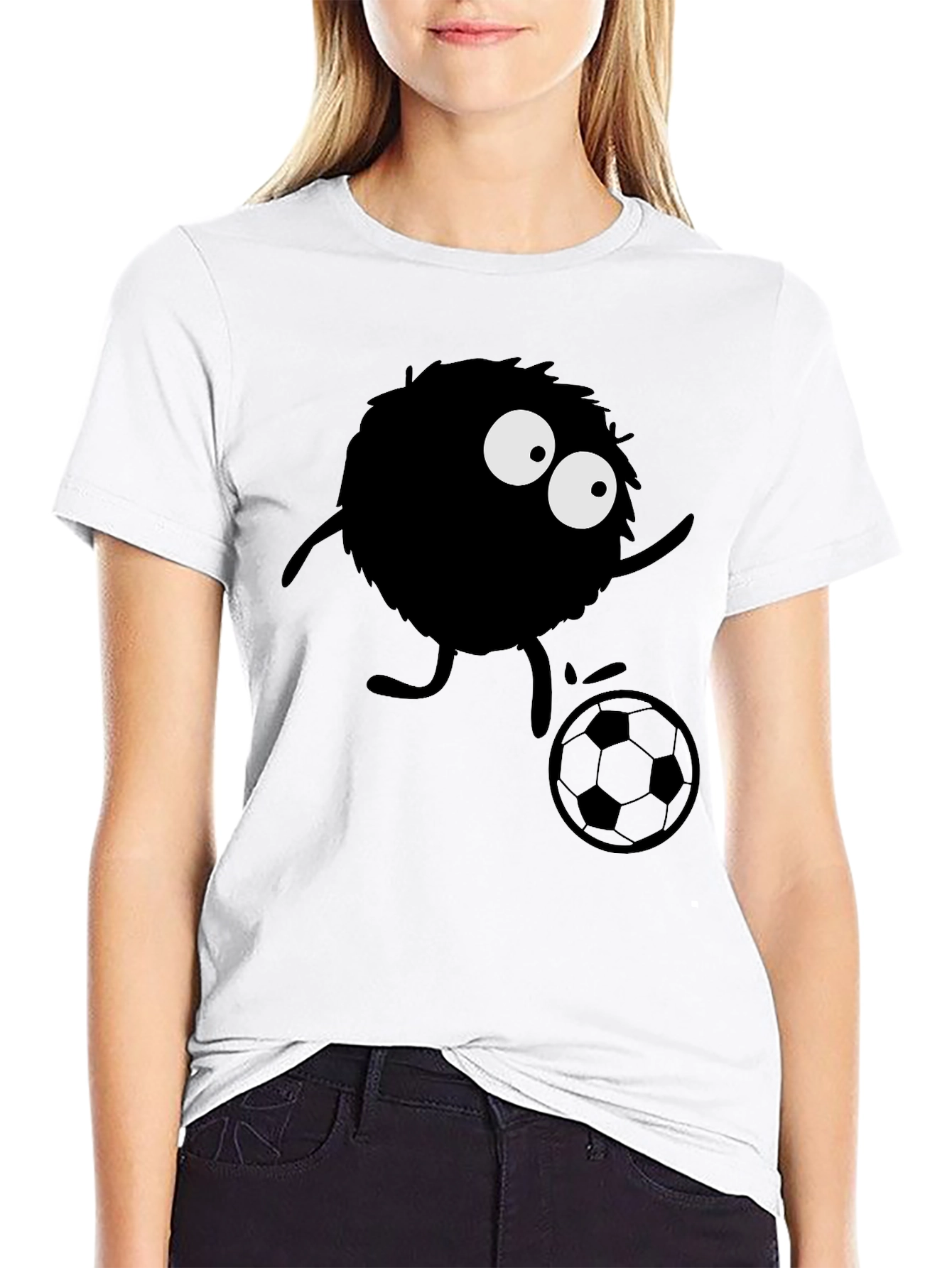 Black Fuzzy Monster Soccer T-Shirt - Black Cotton Tee view 9