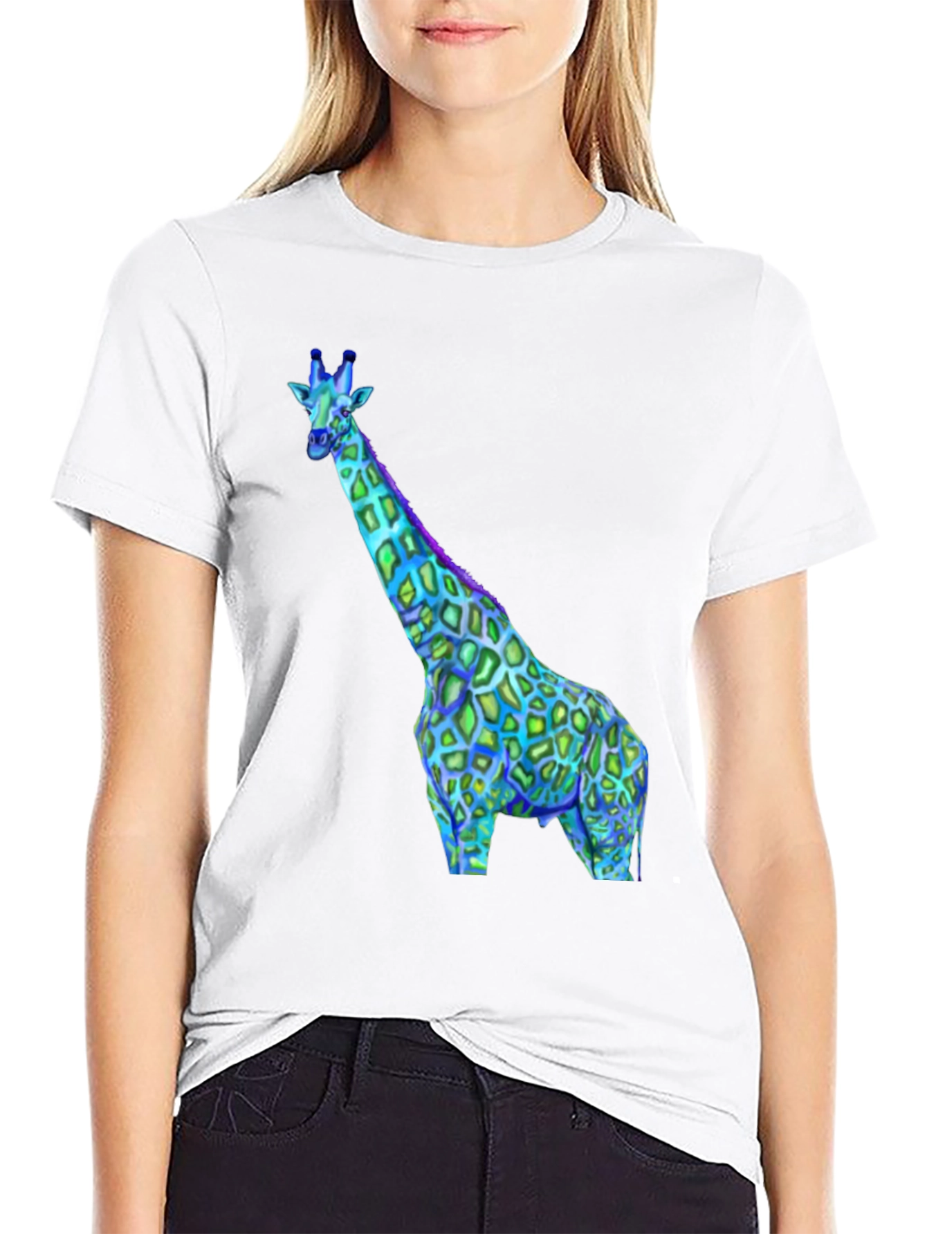 Black Neon Giraffe Graphic Tee - Black Crewneck Shirt view 9