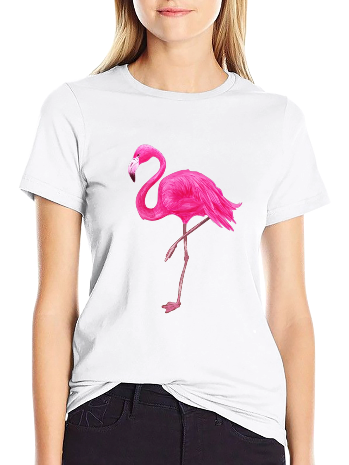 Black T-Shirt with Pink Flamingo Graphic - 9