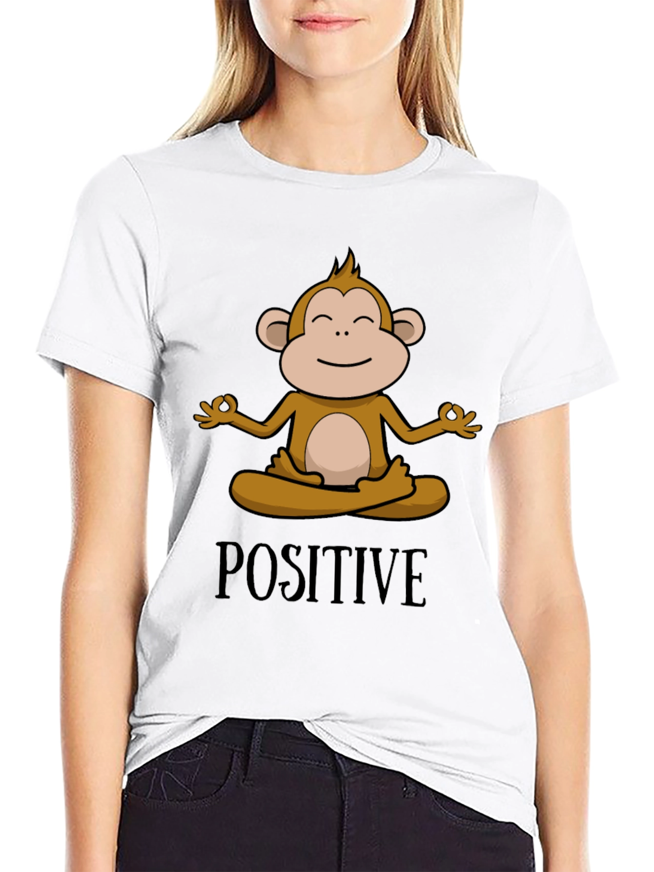 Black Positive Monkey Meditation Graphic Tee view 9