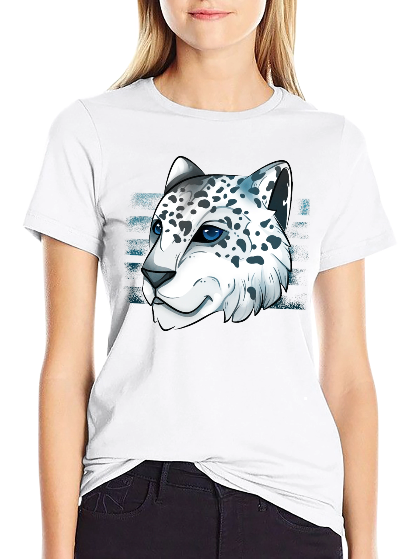 Black Snow Leopard Graphic Tee - Cool Cat Design view 9