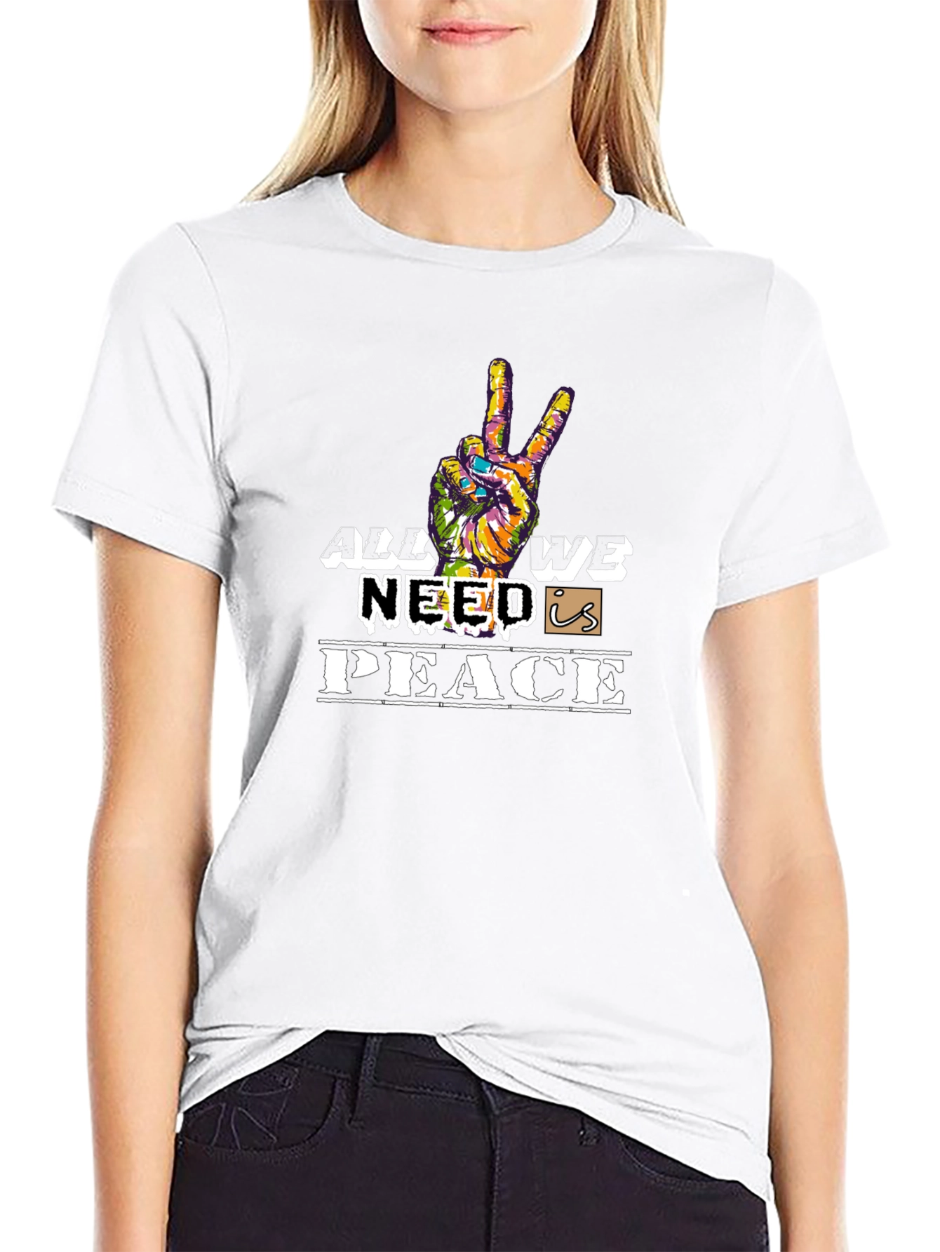 Black All We Need Is Peace Graphic T-Shirt view 9