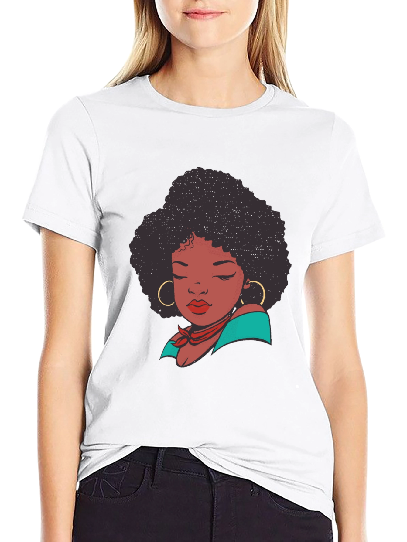 Black Afro Woman Graphic T-Shirt - Stylish Casual Tee view 9