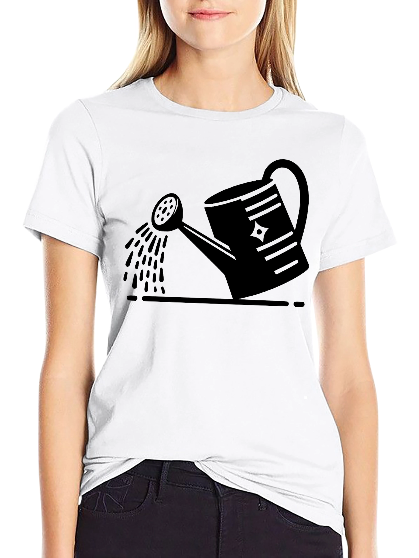 Black Watering Can Graphic Tee - Black Cotton Casual T-Shirt view 9