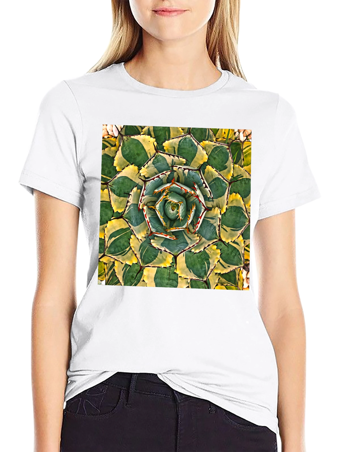 Black Agave Plant Graphic T-Shirt - Black Cotton Tee view 9