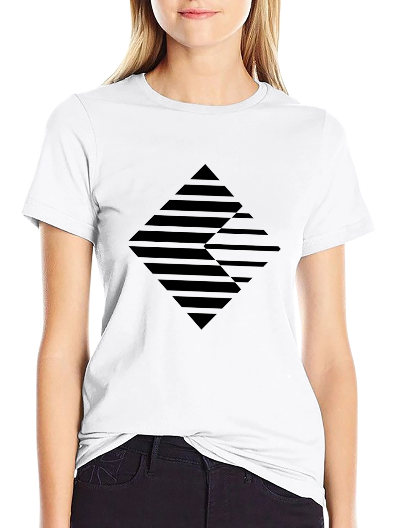 Black Geometric Diamond Pattern Black T-Shirt view 9