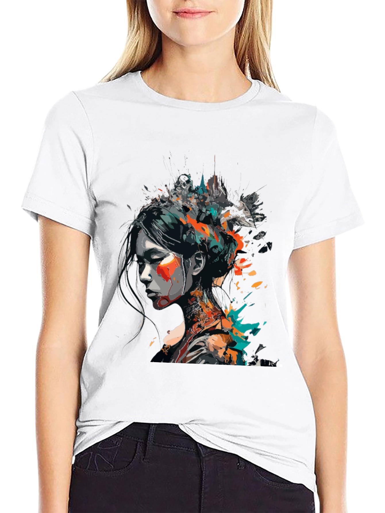 Black Abstract Art Woman's Graphic Tee - Modern Style view 9