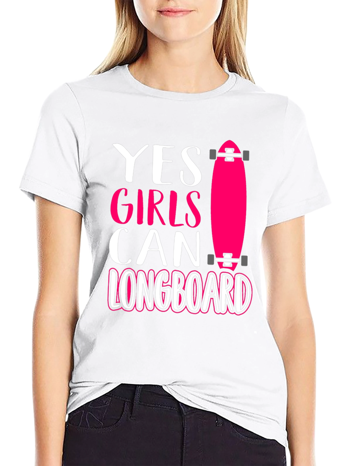 Black Yes Girls Can Longboard Graphic Tee view 9