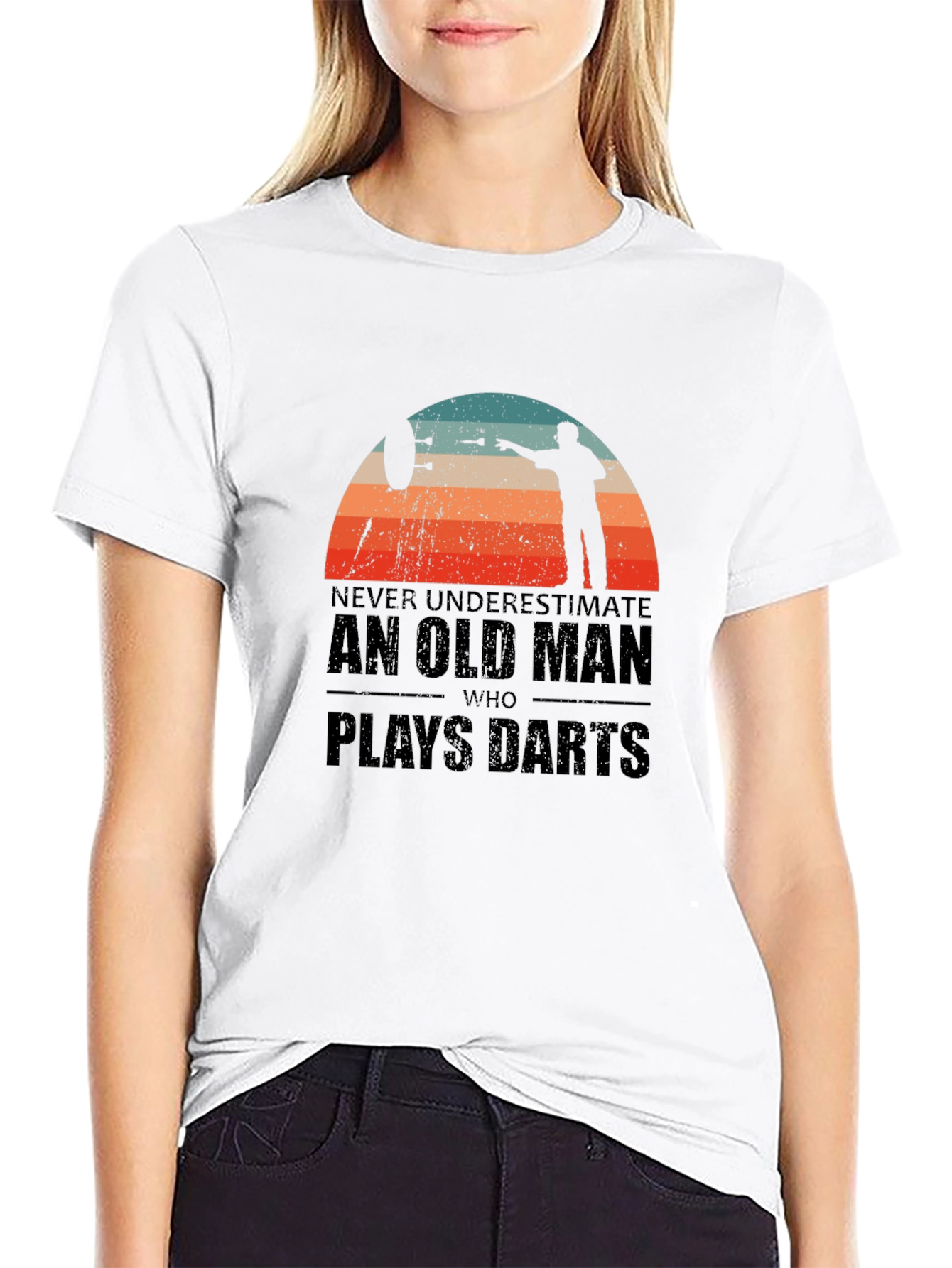 Black Never Underestimate Old Man Darts T-Shirt view 9