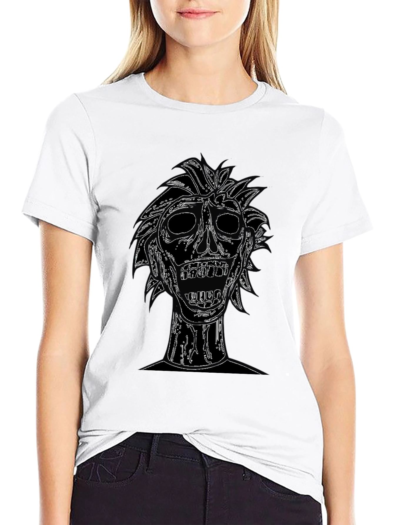 Black Edgy Skull Graphic Tee - Black Cotton T-Shirt view 9