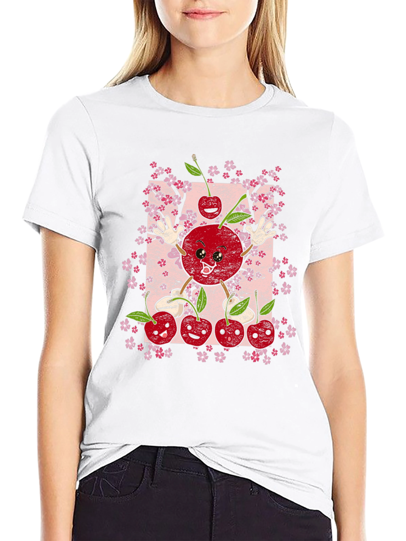 Black Cherry Blossom T-Shirt - Cute Fruit Graphic Tee view 9