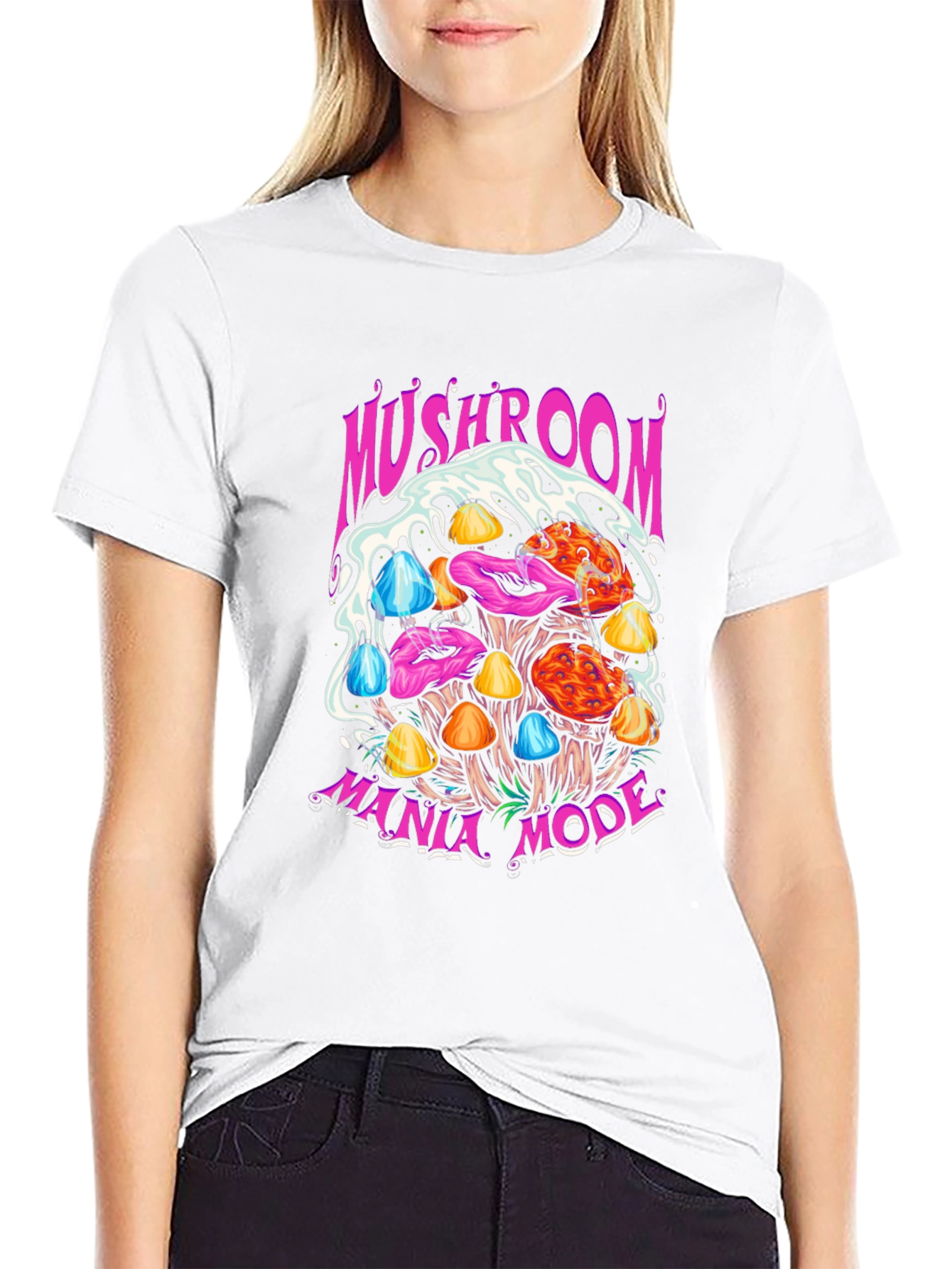 Black Mushroom Mania Mode Graphic Tee view 9