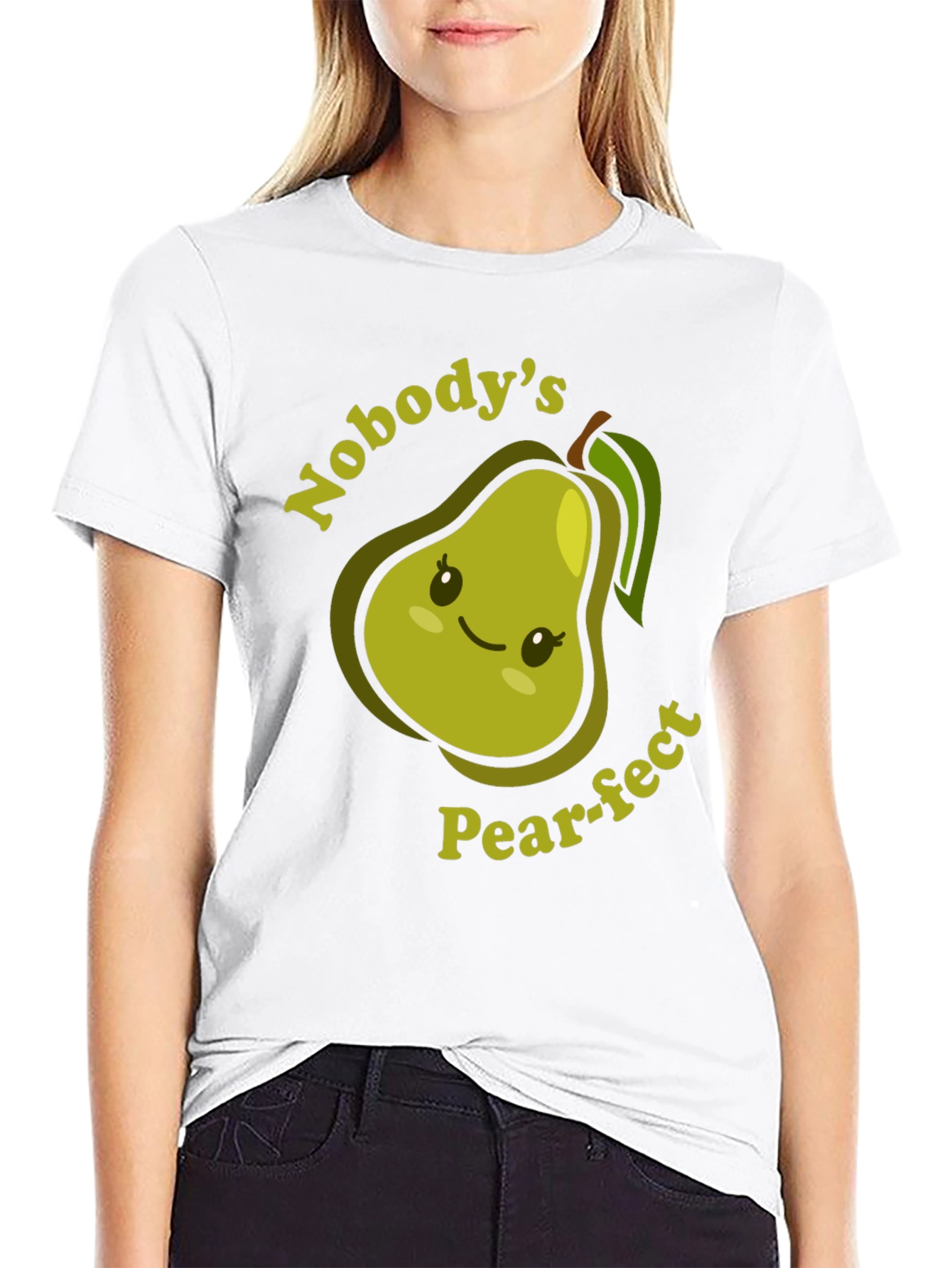 Black Nobody's Pear-fect T-Shirt Cute Fruit Pun Tee view 9