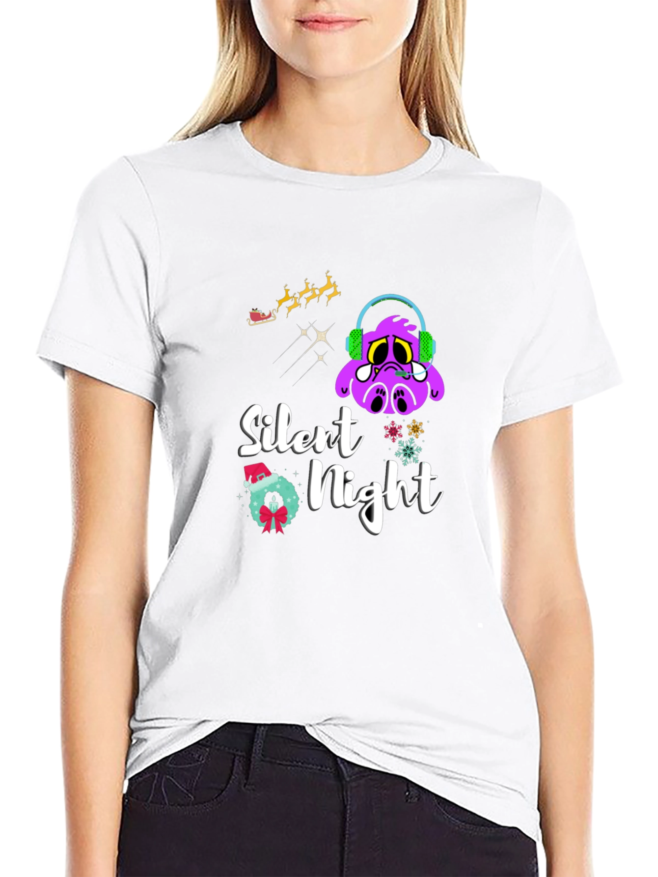 Black Silent Night Graphic T-Shirt - Christmas Holiday Tee view 9