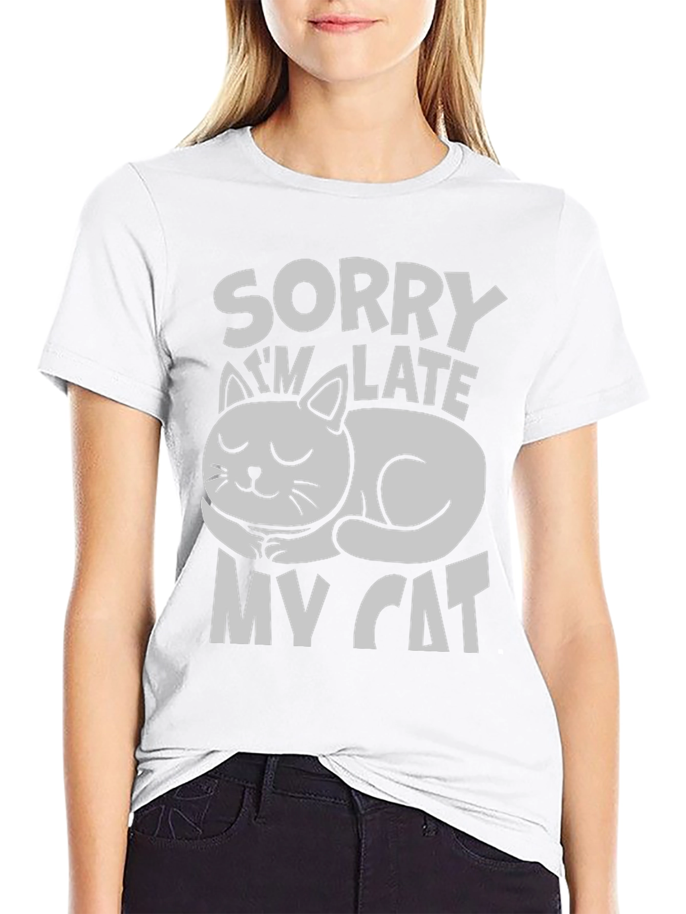 Black Sorry I'm Late My Cat T-Shirt view 9