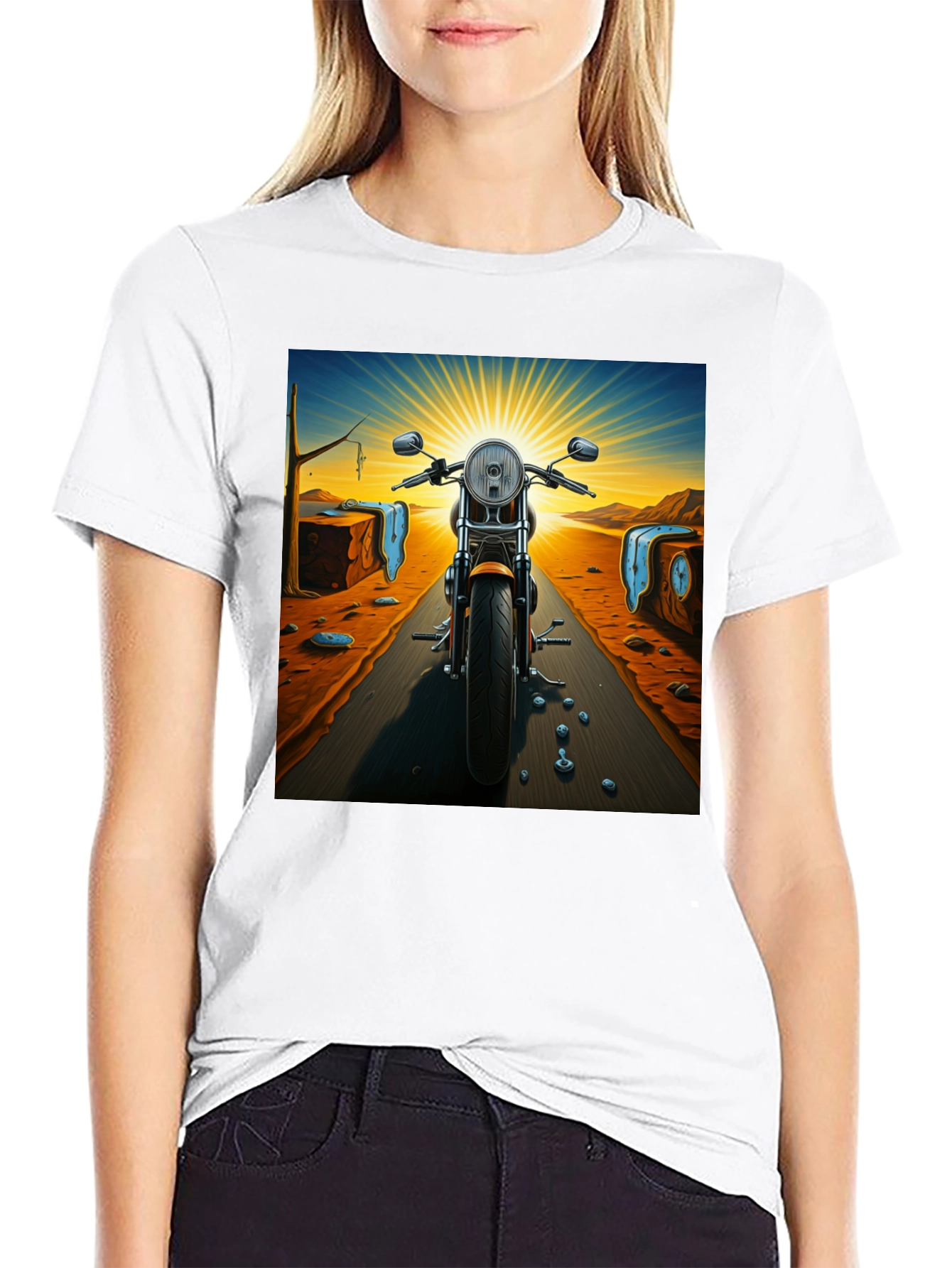 Black Surreal Motorcycle Ride T-Shirt view 9