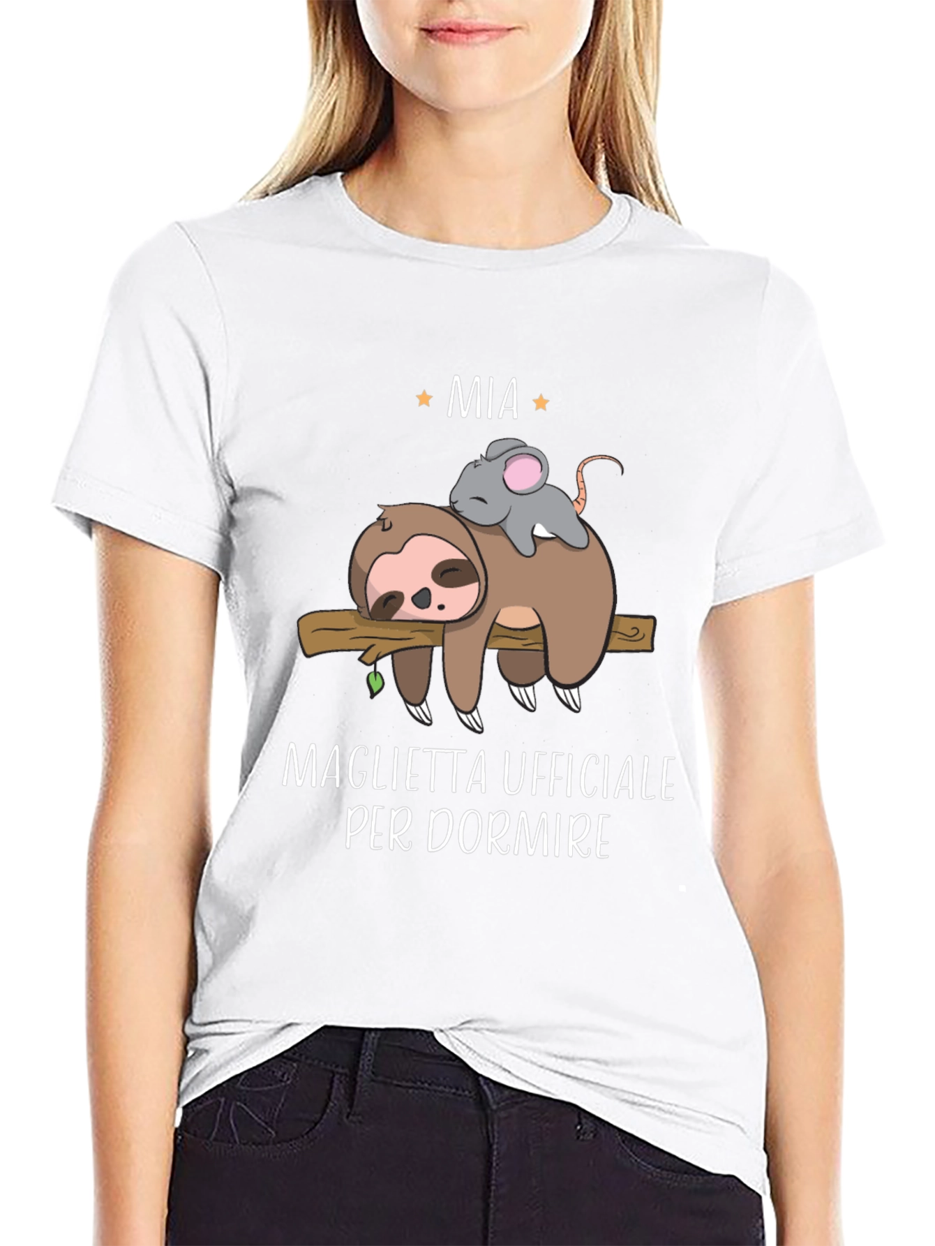 Black Funny Sloth & Mouse 'Mia' Sleep Shirt view 9