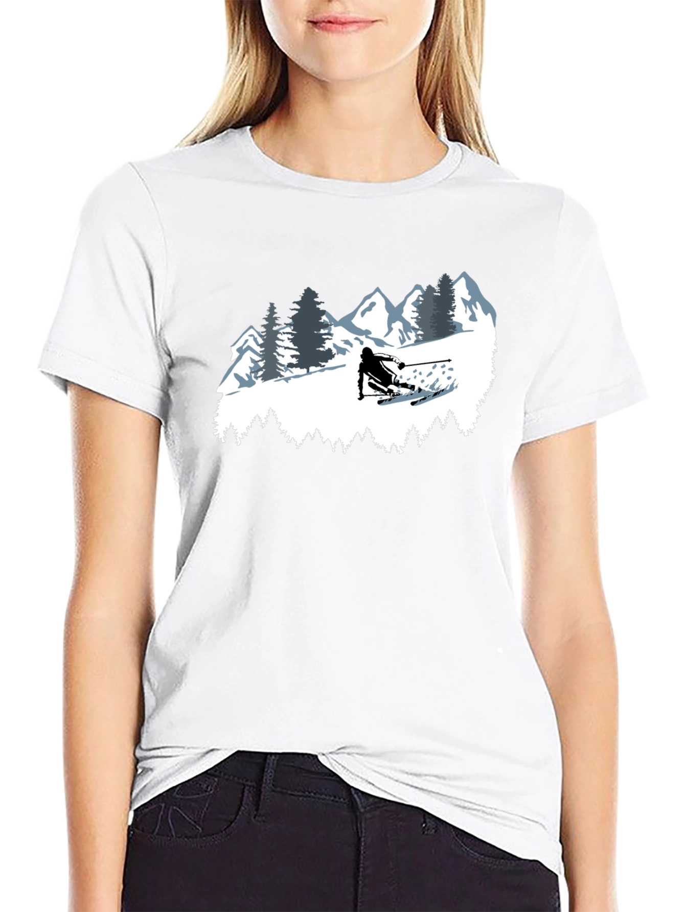 Black Skiing T-Shirt - Mountain Adventure Tee view 9