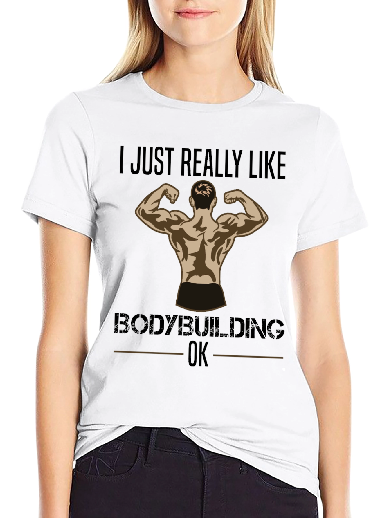 Black Bodybuilding Fan T-Shirt - "I Just Really Like Bodybuilding, OK" view 9