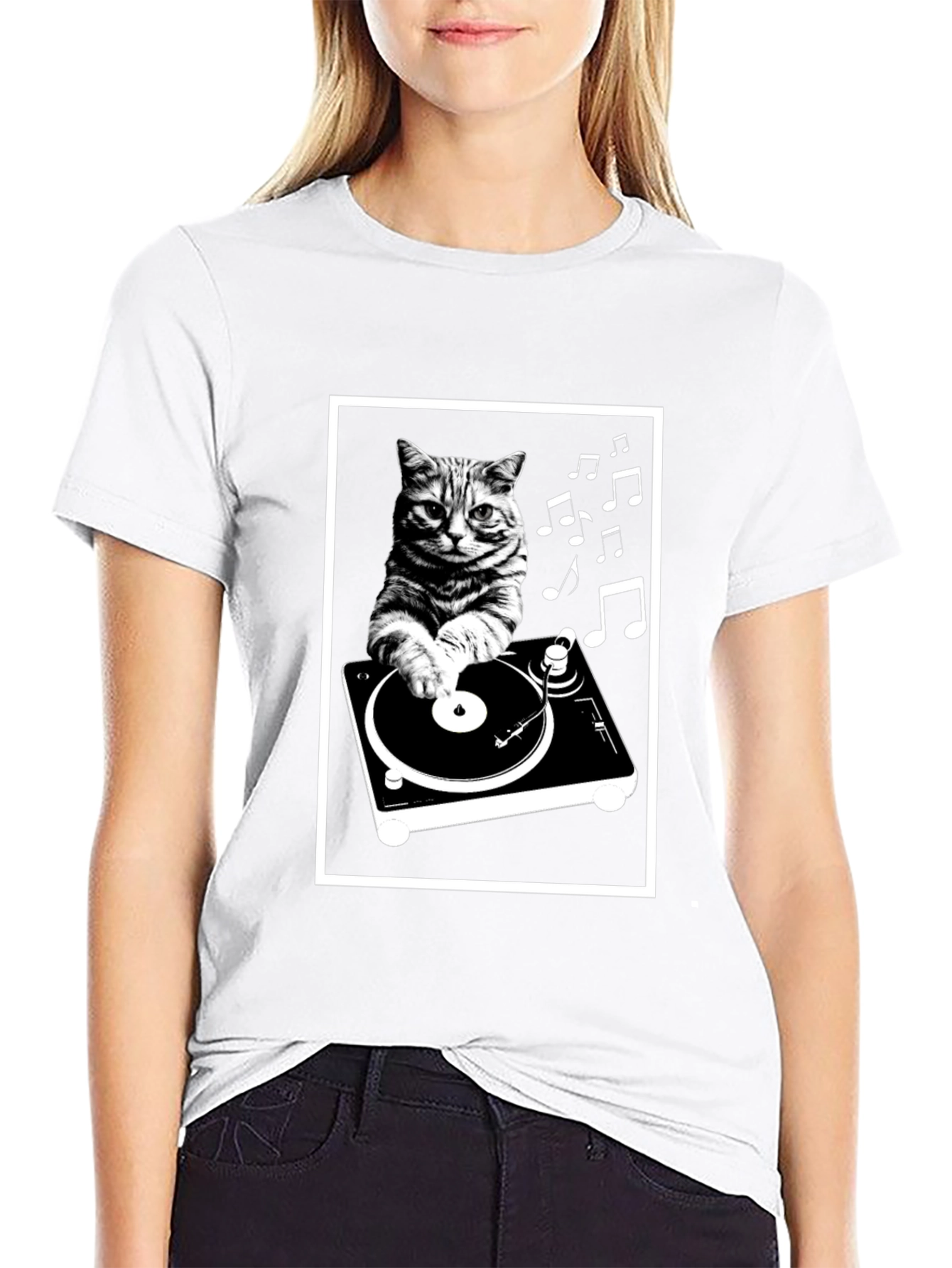 Black DJ Cat T-Shirt - Music Lover's Tee view 9