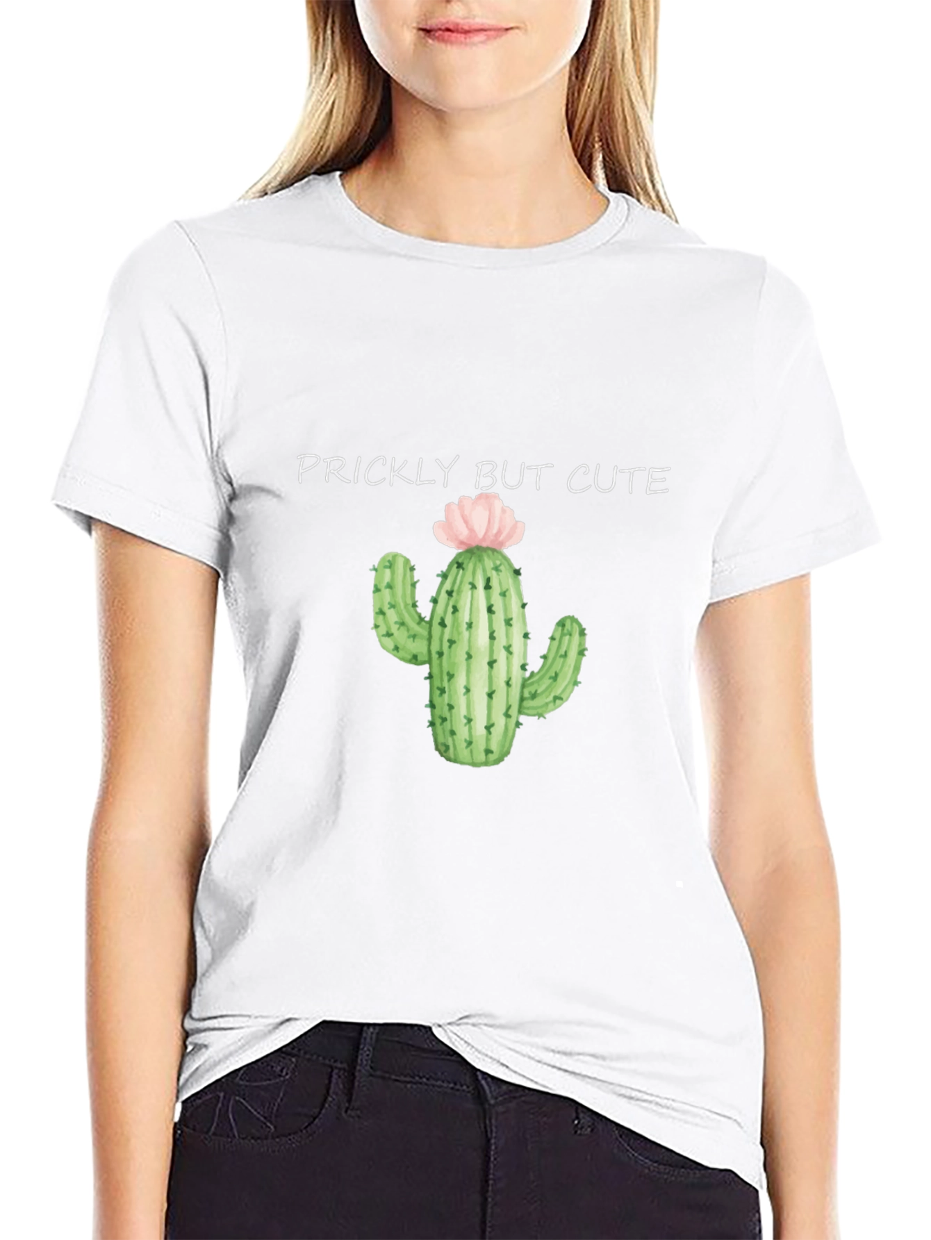 Black Prickly But Cute Cactus Graphic Black T-Shirt view 9