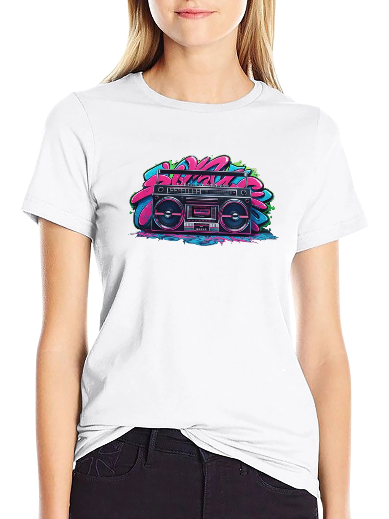 Black Retro Boombox Graphic Tee - Black view 9