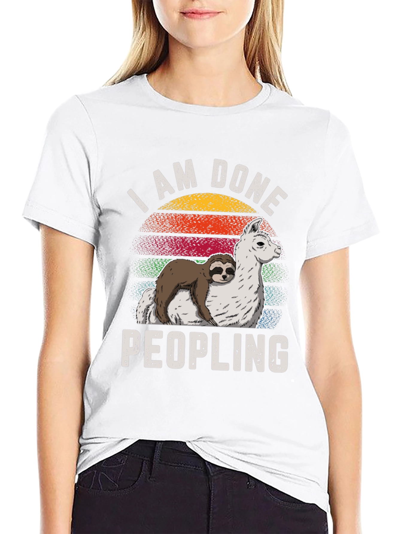 Black I AM DONE Peopling Sloth Llama T-shirt view 9