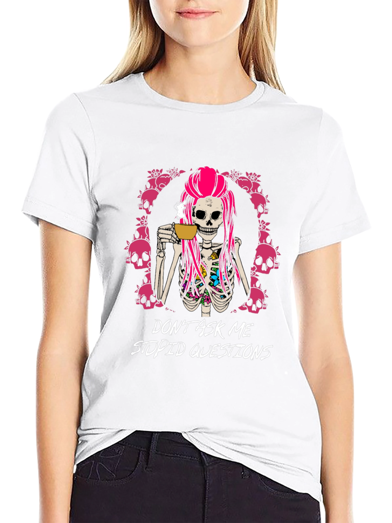 Black Sarcastic Skeleton T-Shirt: Don't Ask Me Stupid Questions view 9