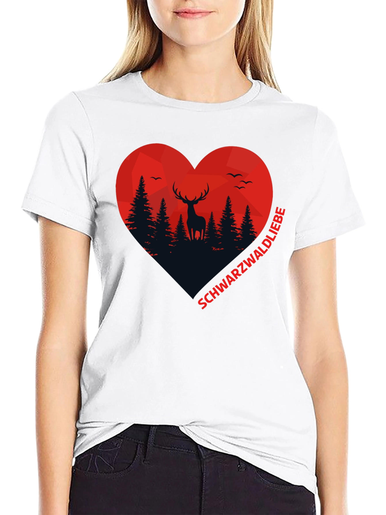 Black Black Forest Deer Heart Graphic T-Shirt view 9