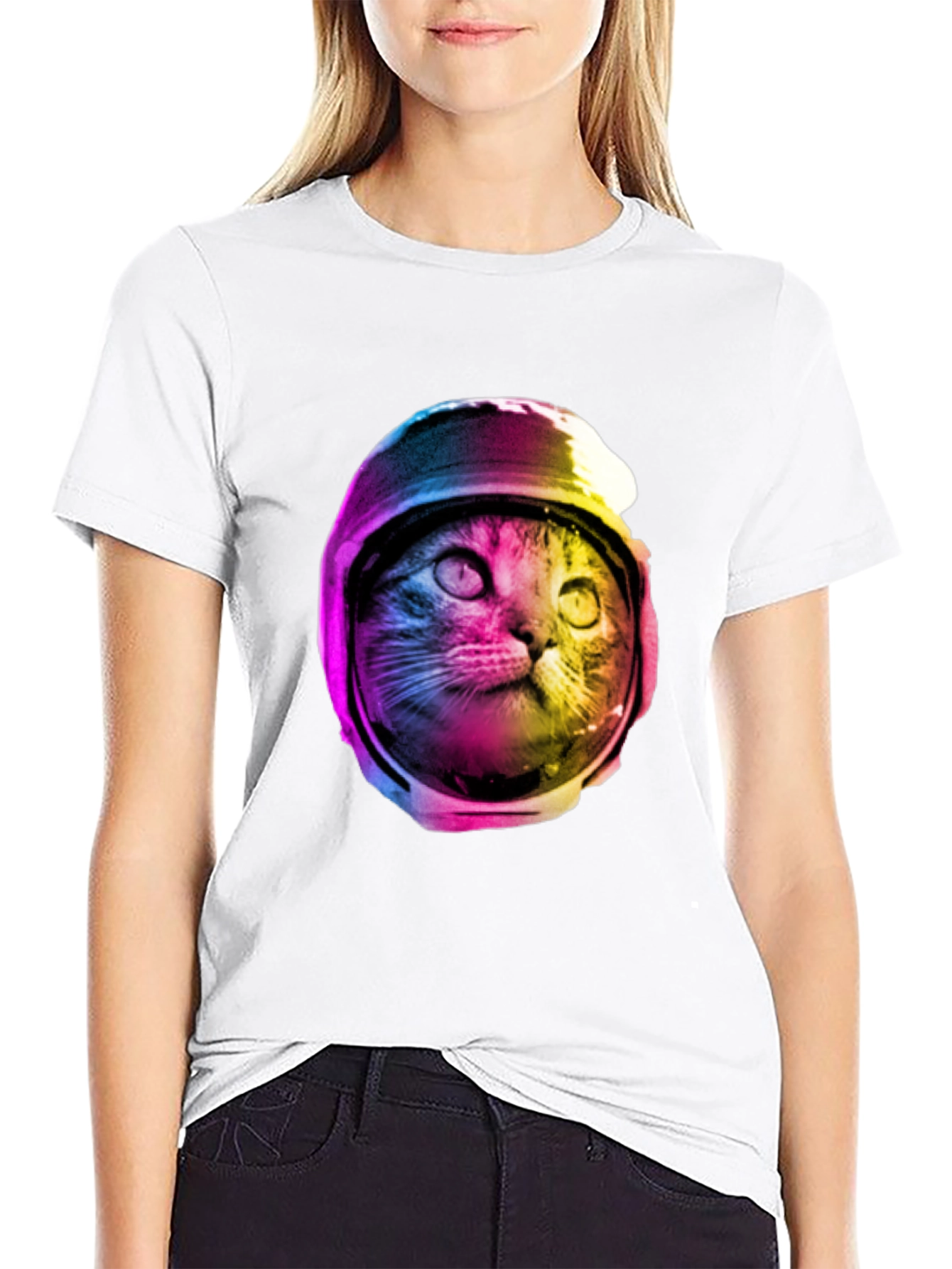 Black Cosmic Cat T-Shirt - Astronaut Kitty Tee view 9