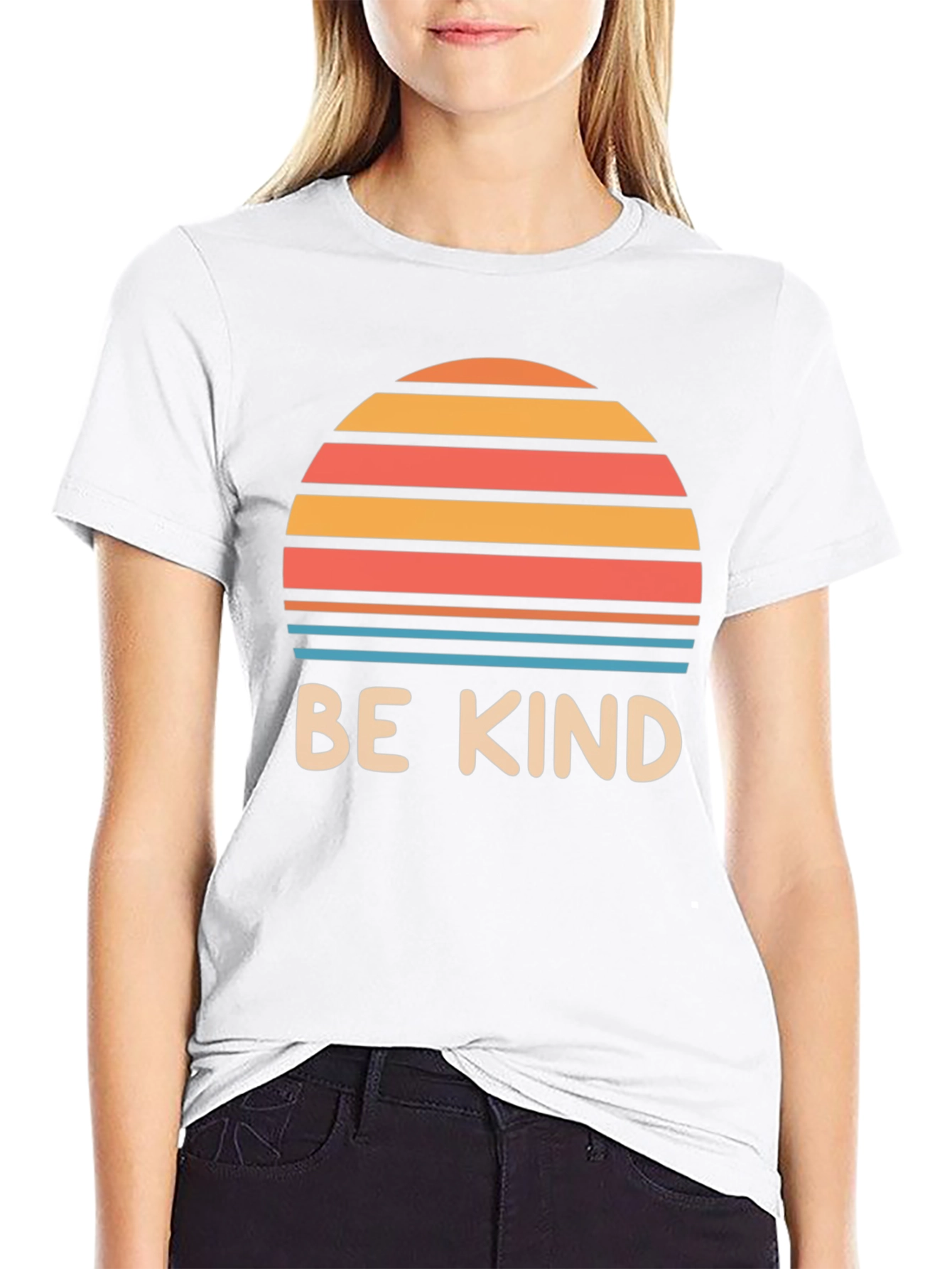 Black Be Kind Retro Sunset Graphic Tee - Black Cotton Blend view 9