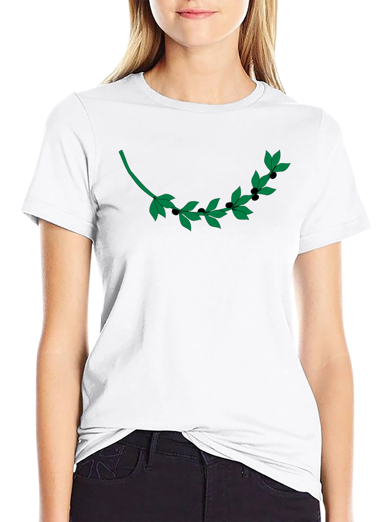 Black Olive Branch Graphic T-Shirt - Modern Casual Style view 9