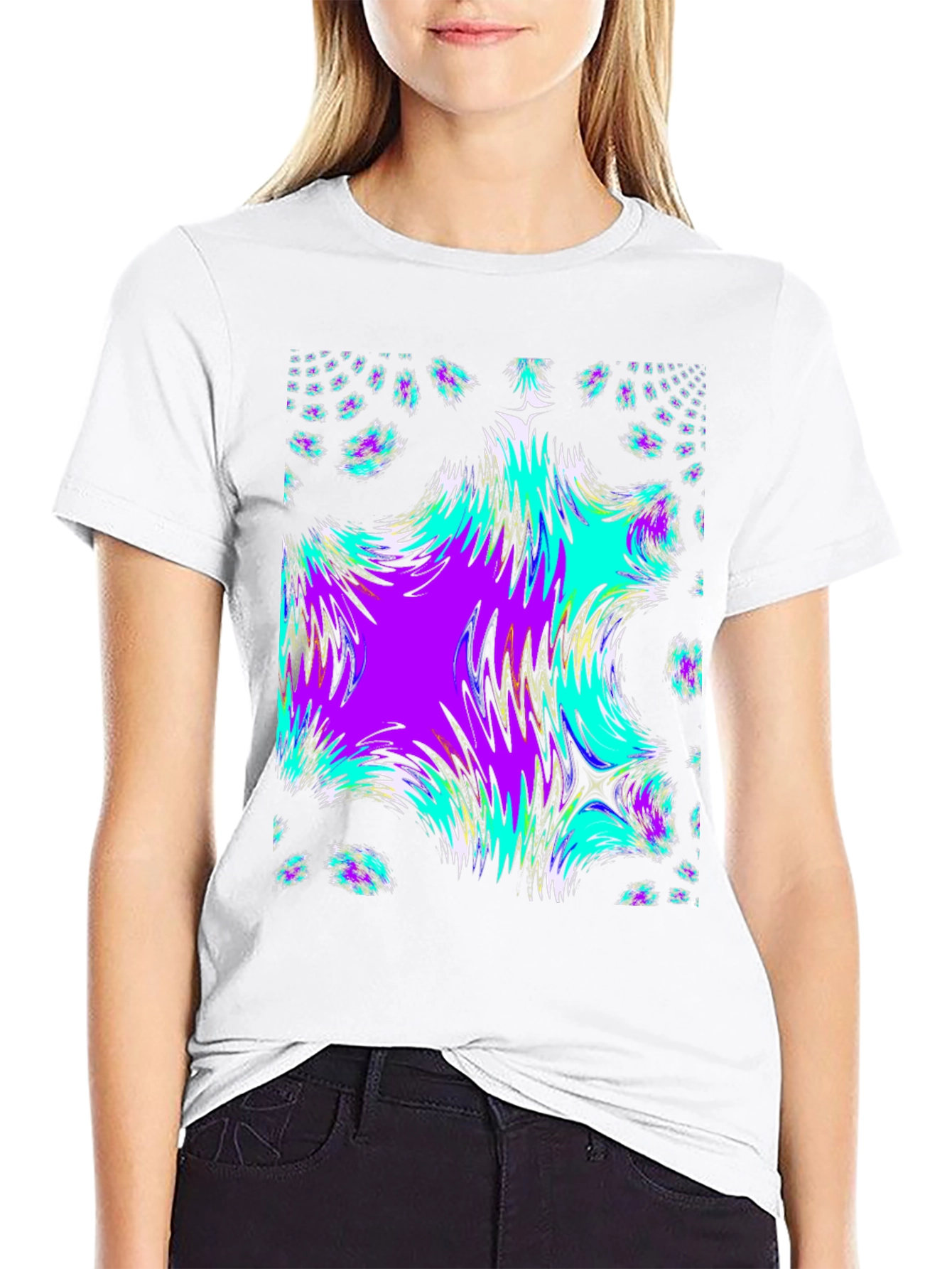 Black Abstract Fractal Black T-Shirt view 9