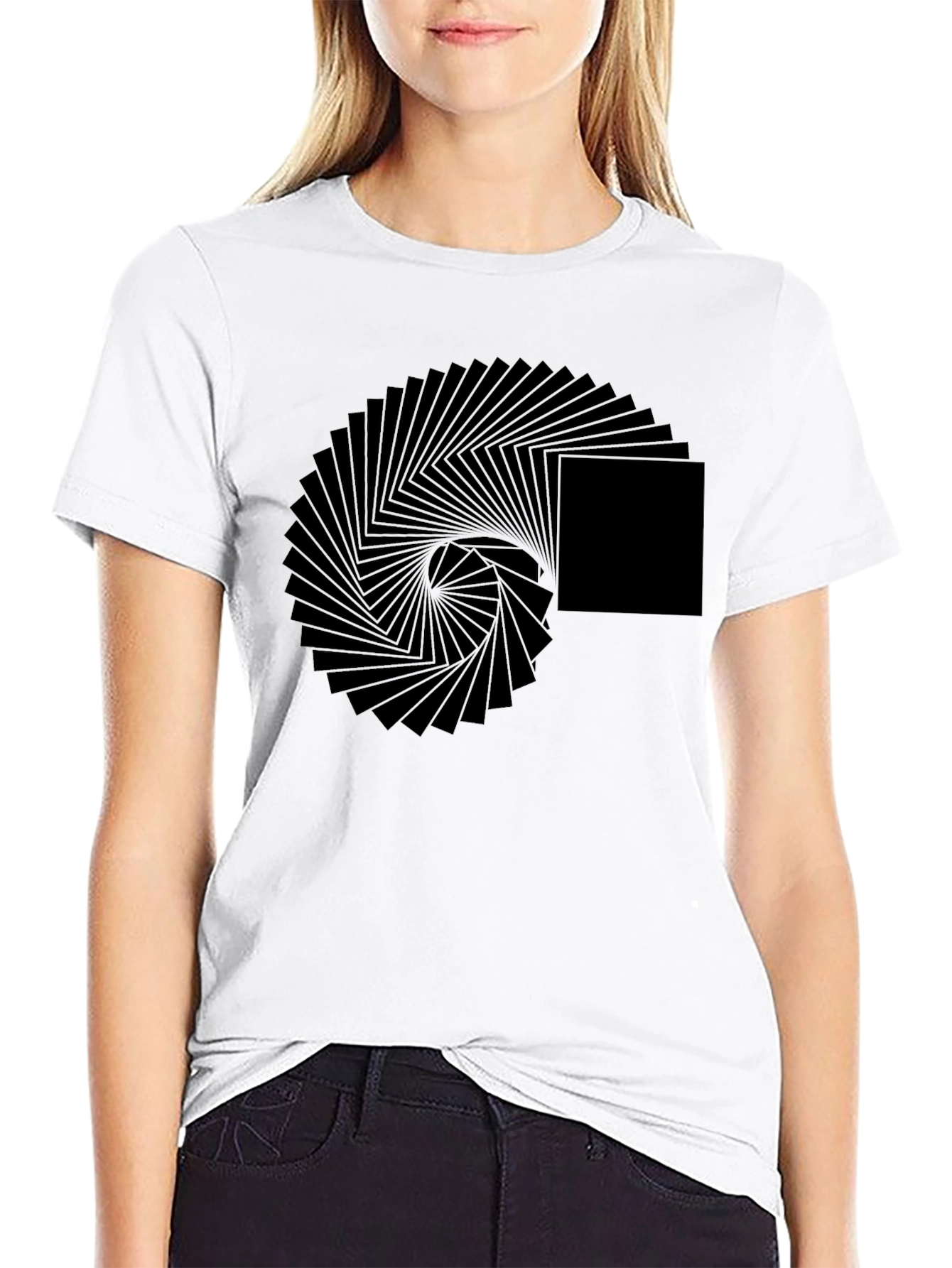 Black Geometric Illusion Black T-Shirt view 9