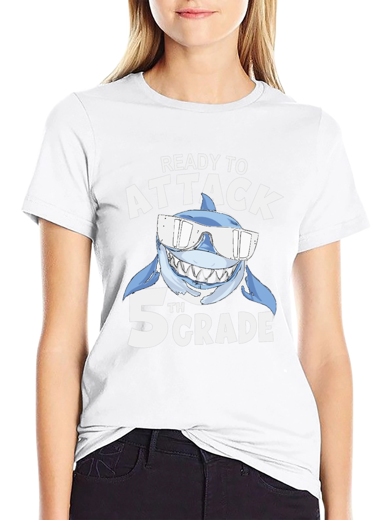 Black Ready to Attack 5th Grade Shark T-Shirt view 9