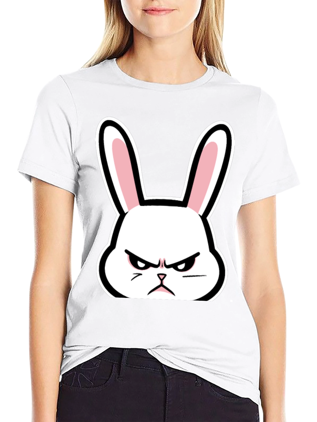 Black Grumpy Bunny T-Shirt - Black Cotton Angry Rabbit Tee view 9