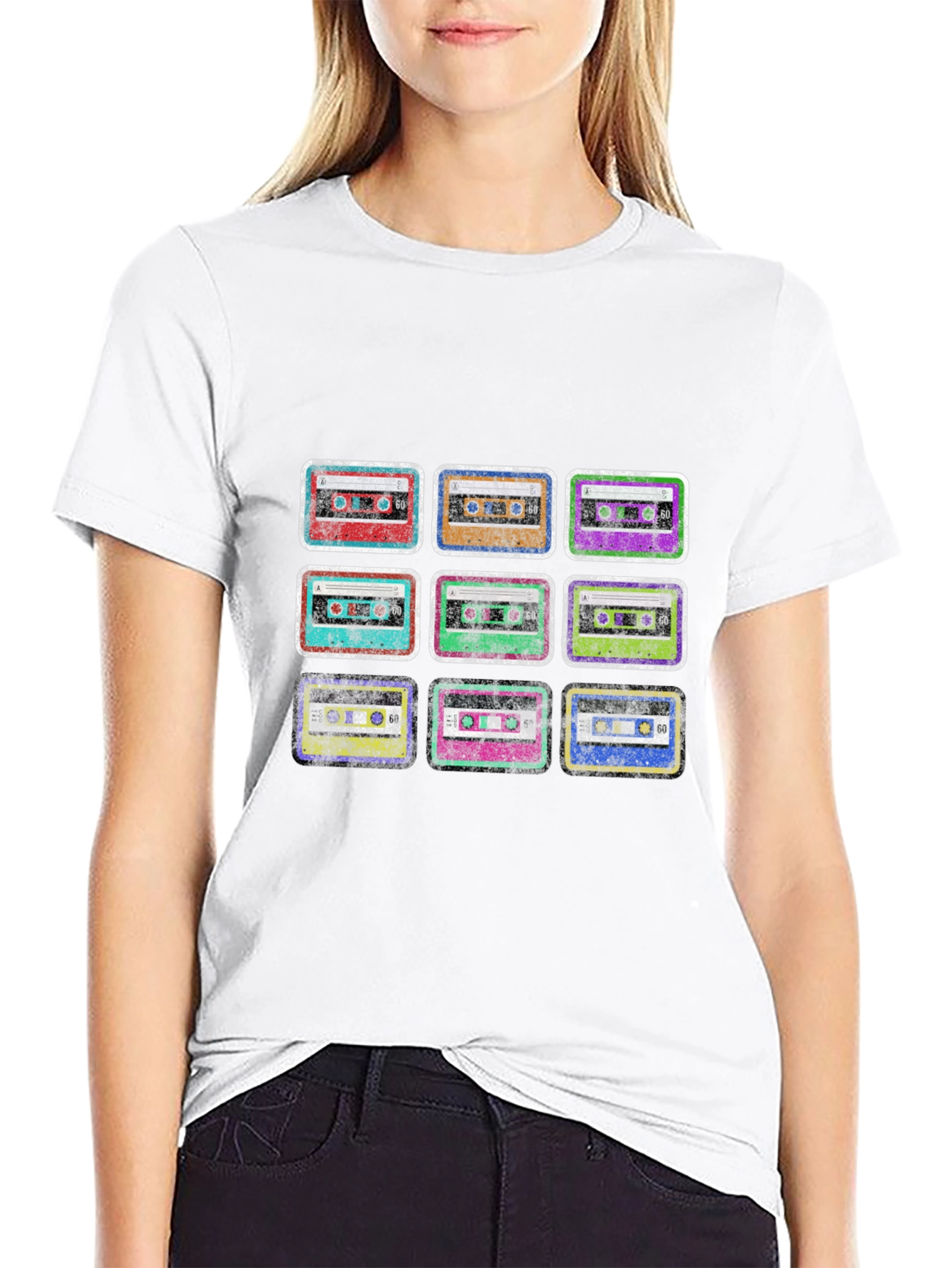 Black Retro Cassette Tape Graphic Black T-Shirt view 9