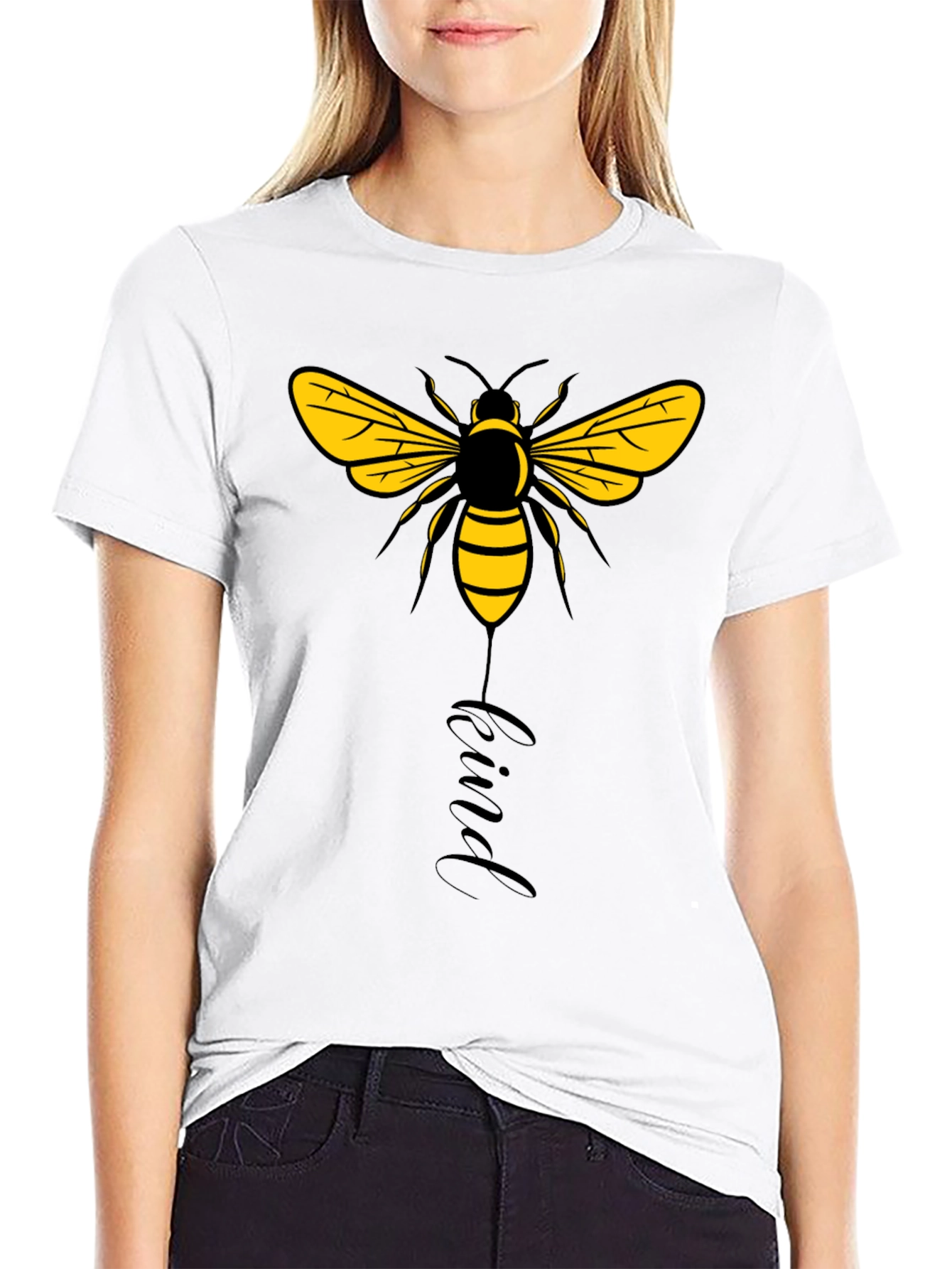 Black Bee Kind Graphic Tee - Black Cotton T-Shirt view 9