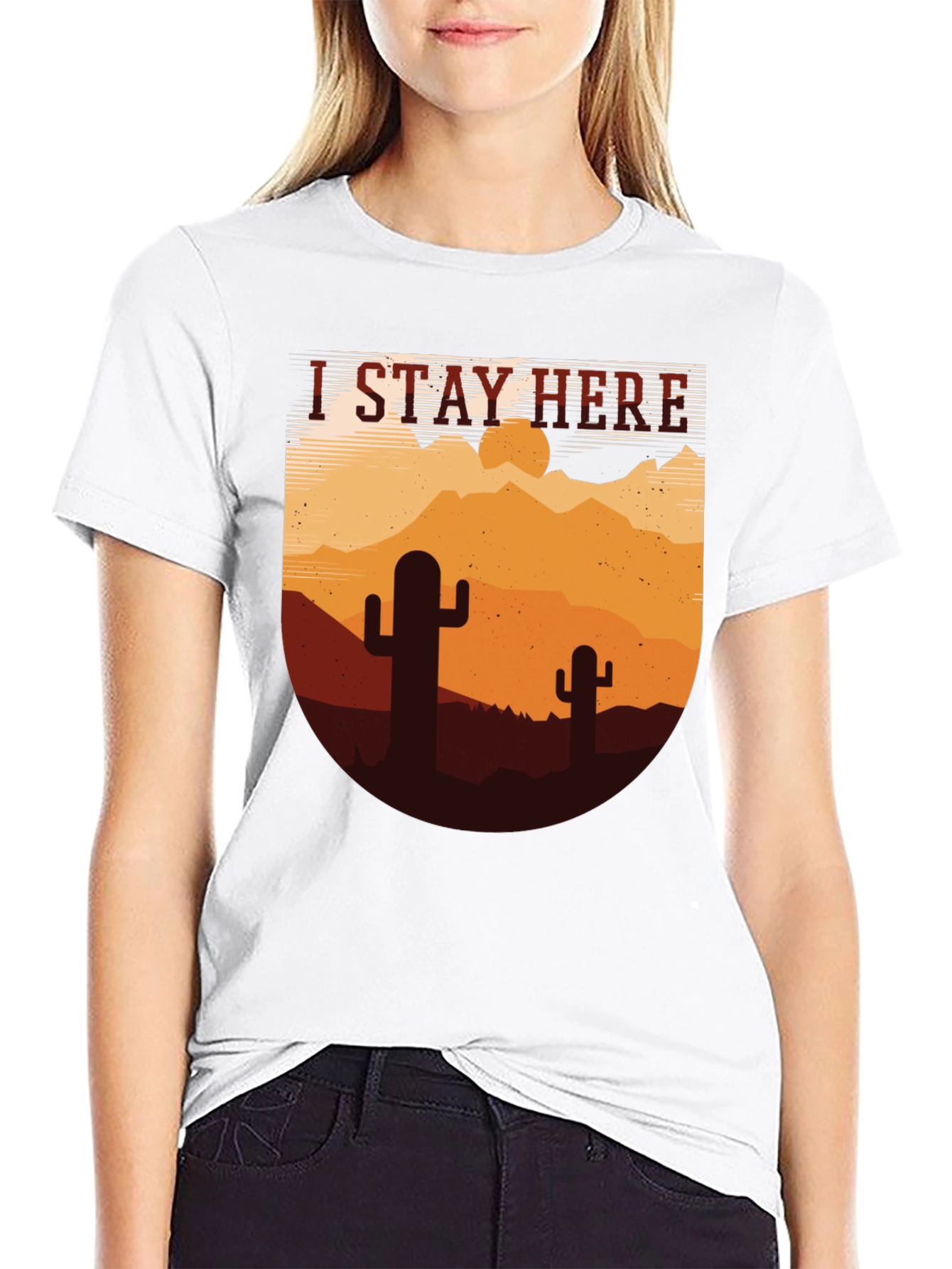 Black I Stay Here Graphic Tee - Desert Cactus Design view 9