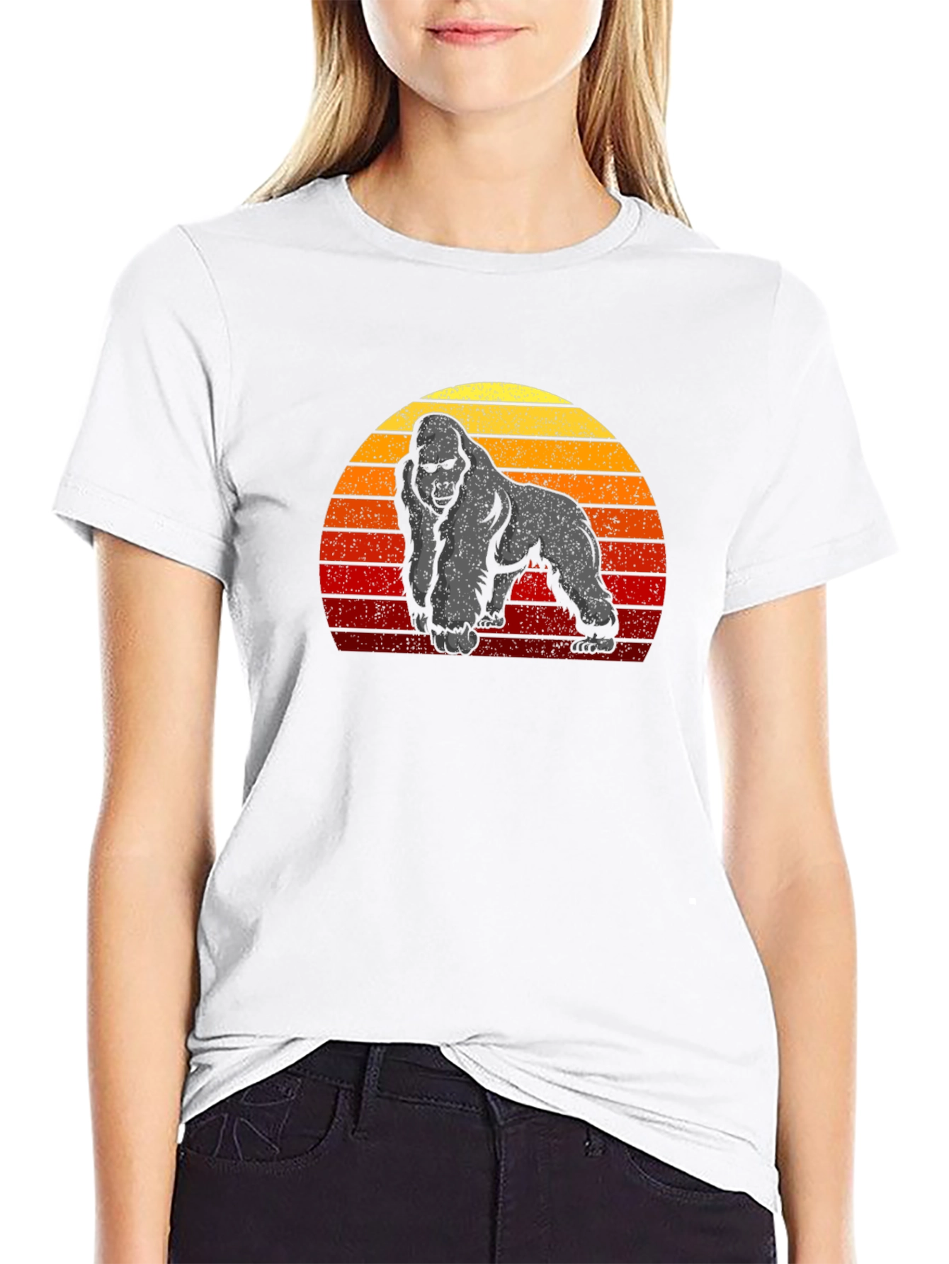 Black Retro Gorilla Sunset Graphic Tee view 9
