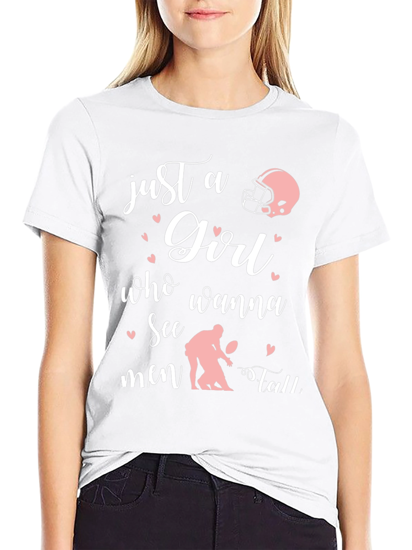 Black Just A Girl Who Wanna See Men Fall Football T-Shirt view 9
