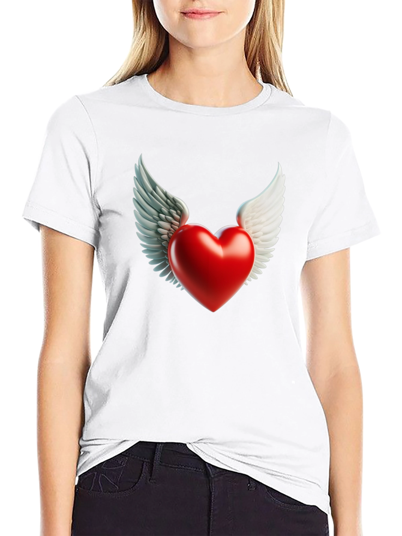 Black Winged Heart Graphic Tee - Black Cotton Blend view 9