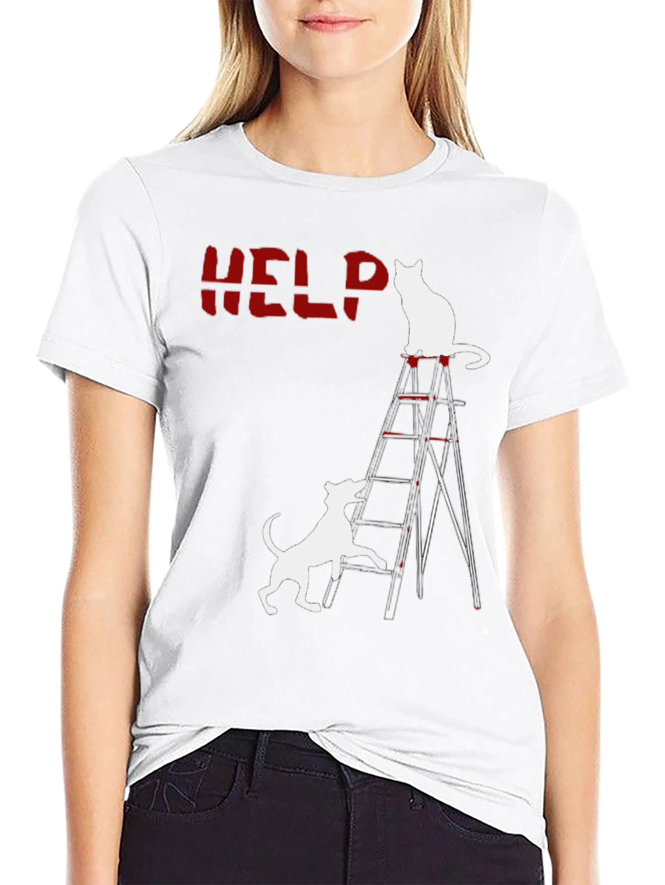 Black Funny Cat & Dog HELP T-Shirt  view 9