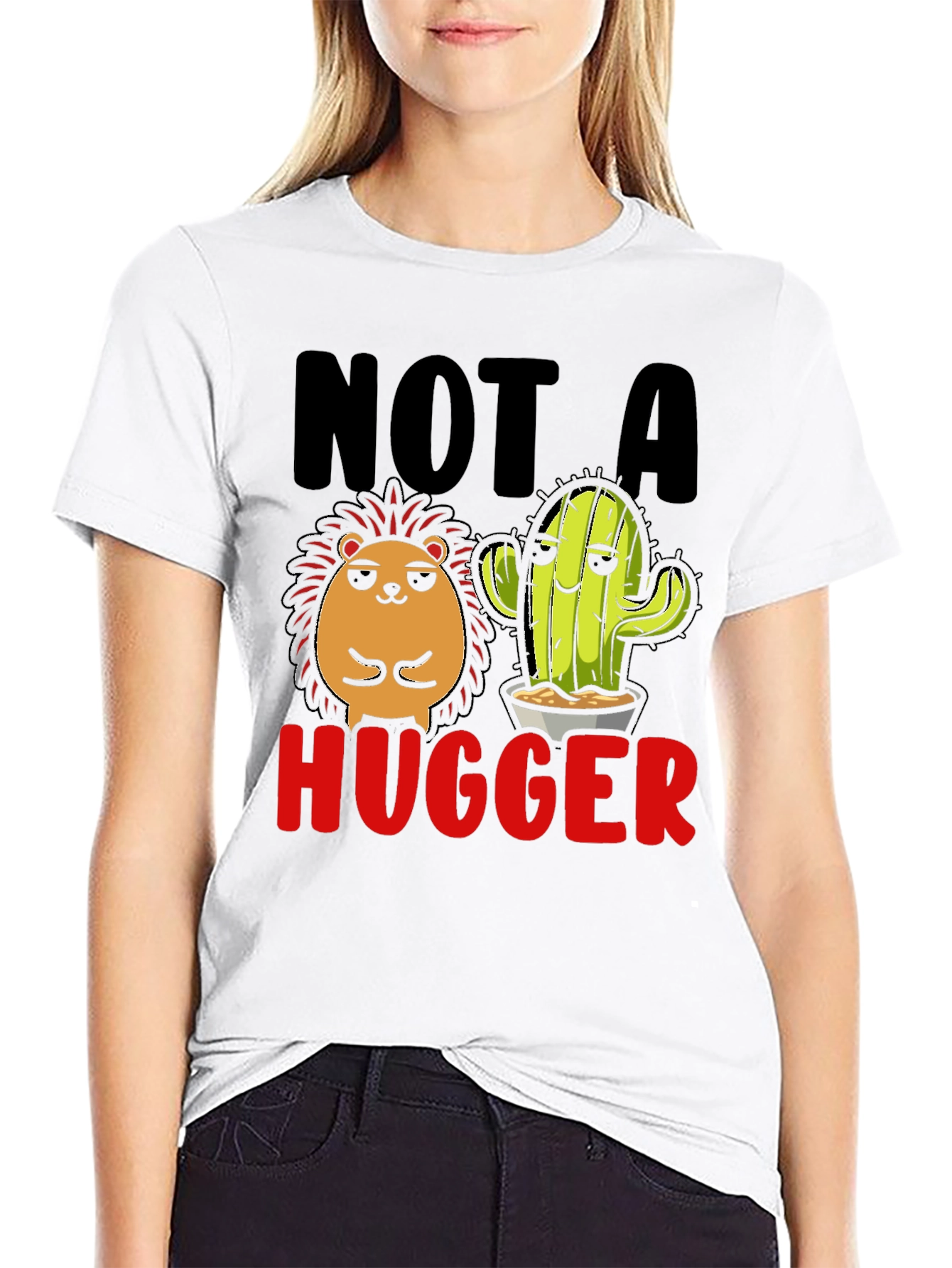 Black Not a Hugger T-Shirt Funny Cactus Hedgehog view 9