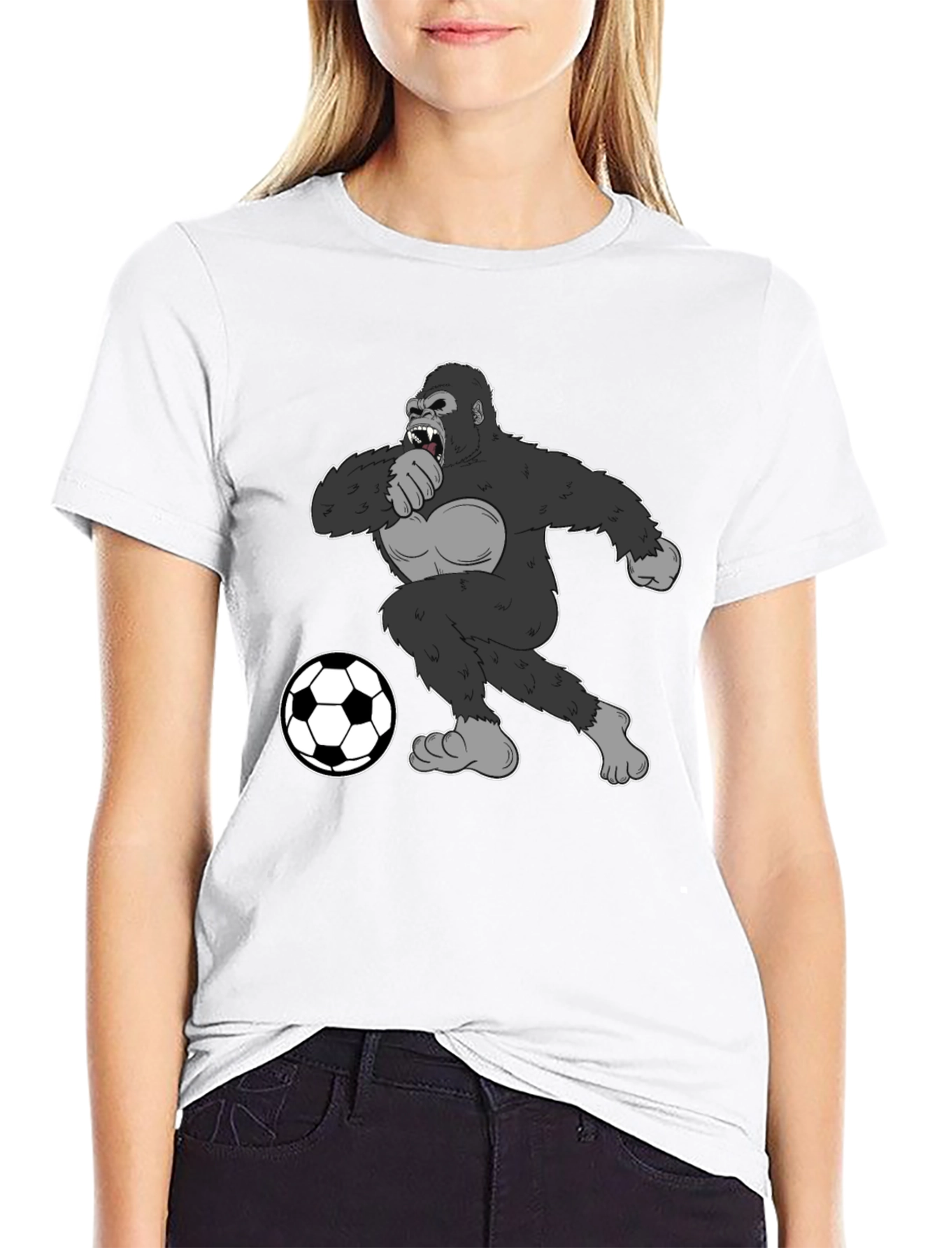 Black Gorilla Soccer Fan T-Shirt - Black Graphic Tee view 9