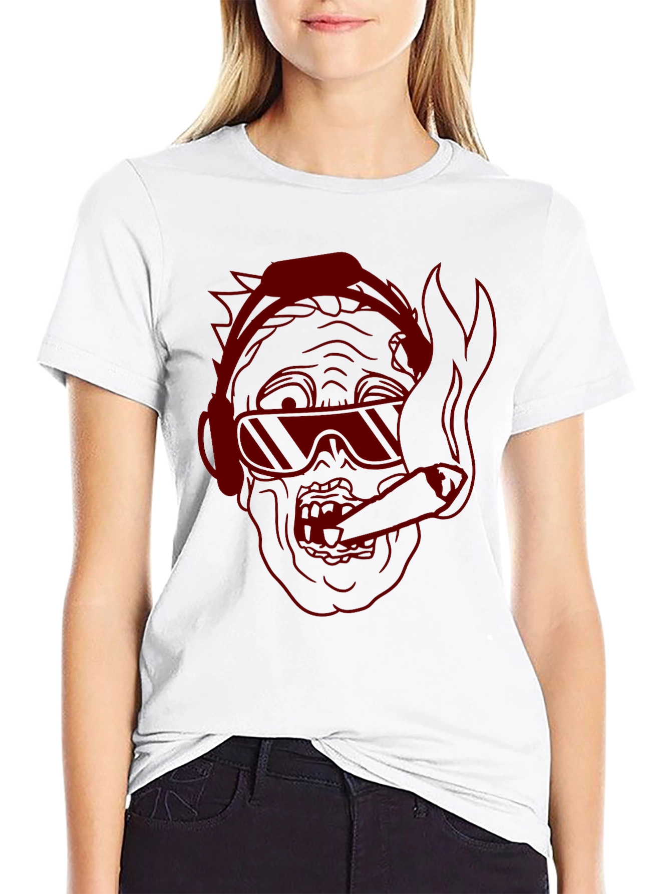 Black Skull with Headphones & Cigar Graphic Tee view 9