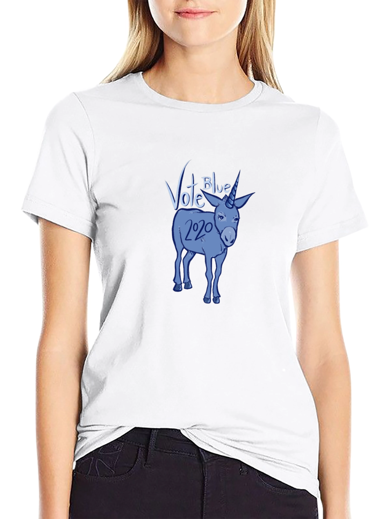 Black Vote Blue 2020 Democrat Donkey Unicorn Graphic T-Shirt view 9