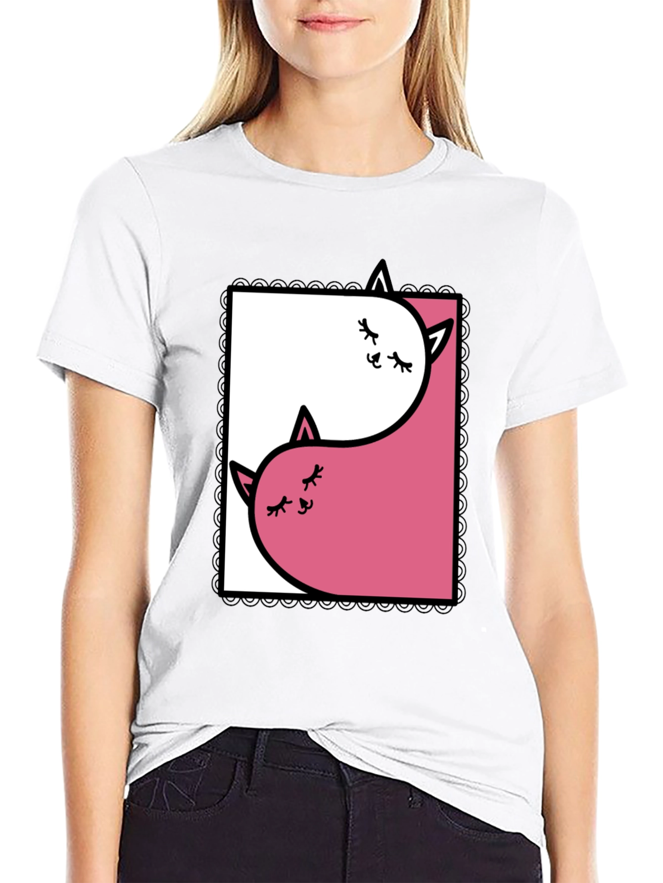 Black Yin Yang Cats Graphic Tee - Black view 9