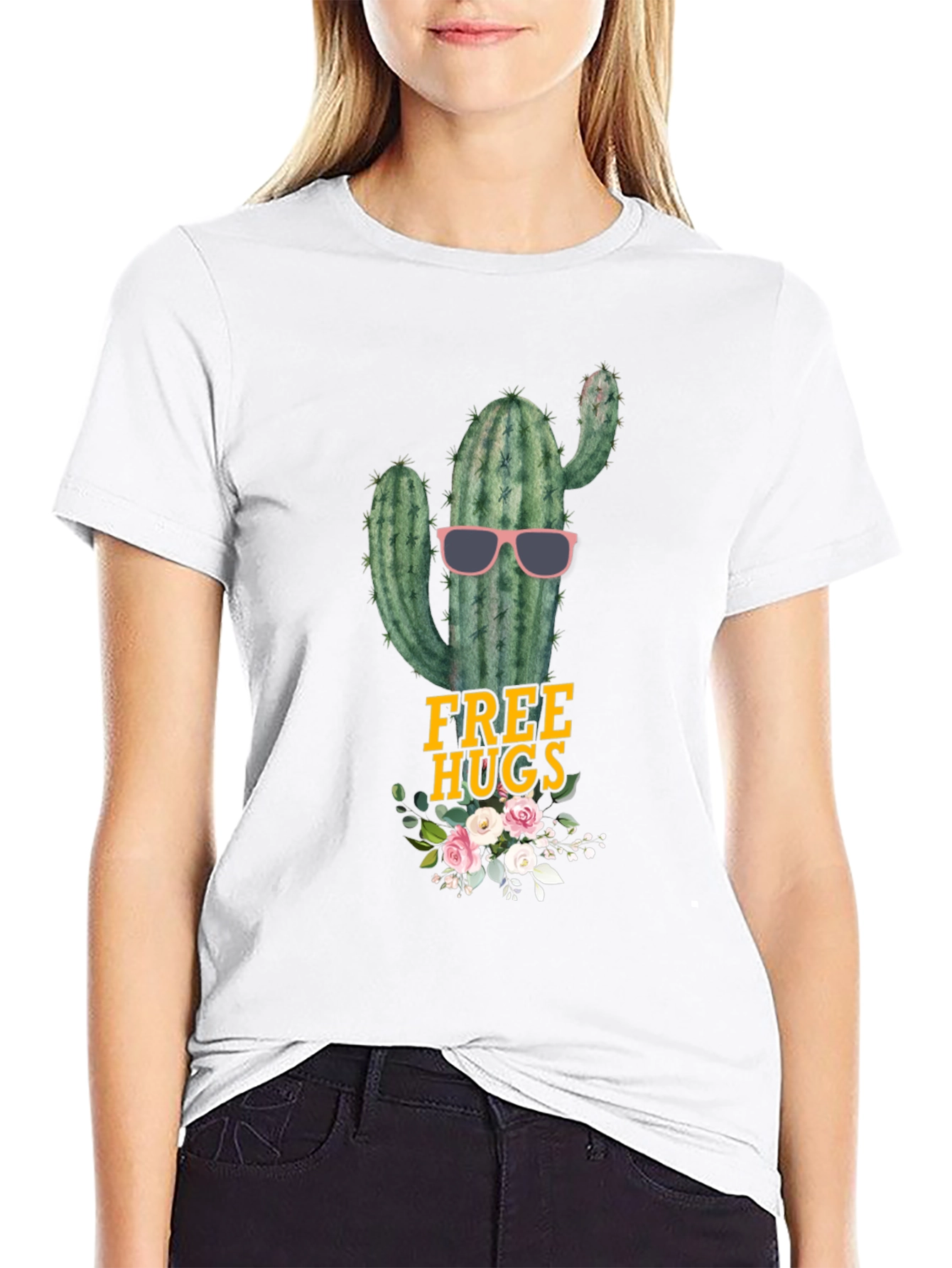 Black Cactus Free Hugs Graphic Tee - Funny Novelty Shirt view 9