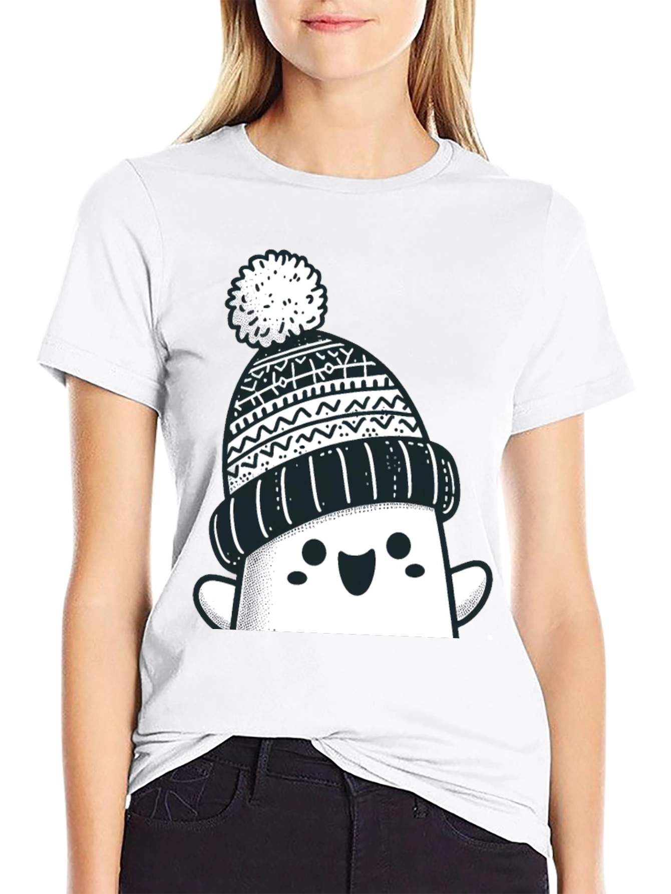 Black Festive Graphic Tee - Winter Hat Design view 9